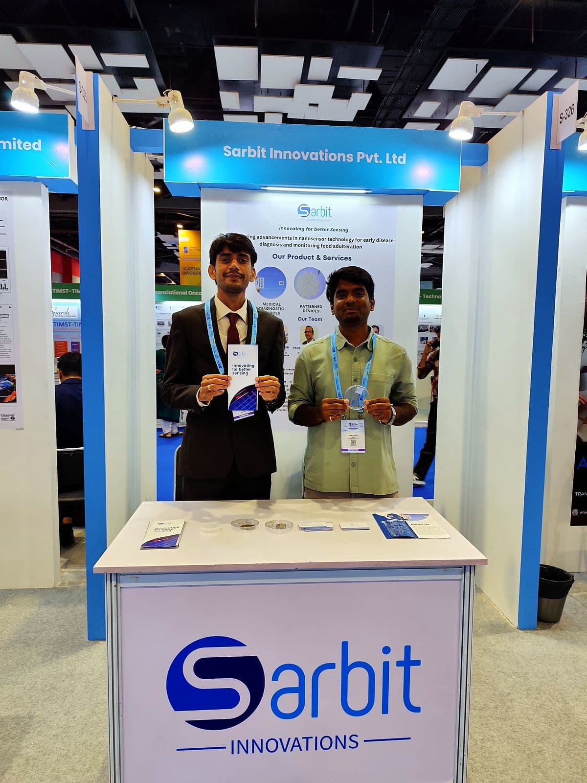 Founders at a startup exhibition booth
