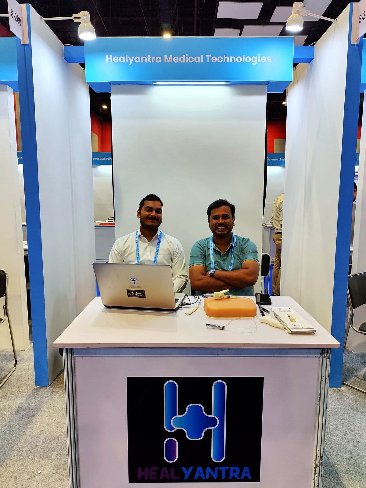 Founders at a startup exhibition booth