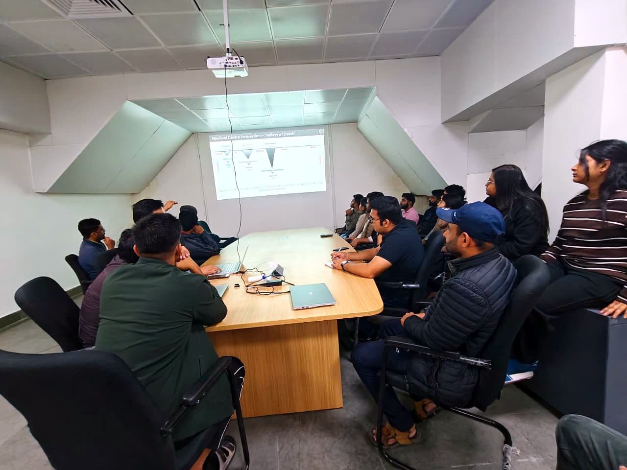 Discussion session around a meeting-room table