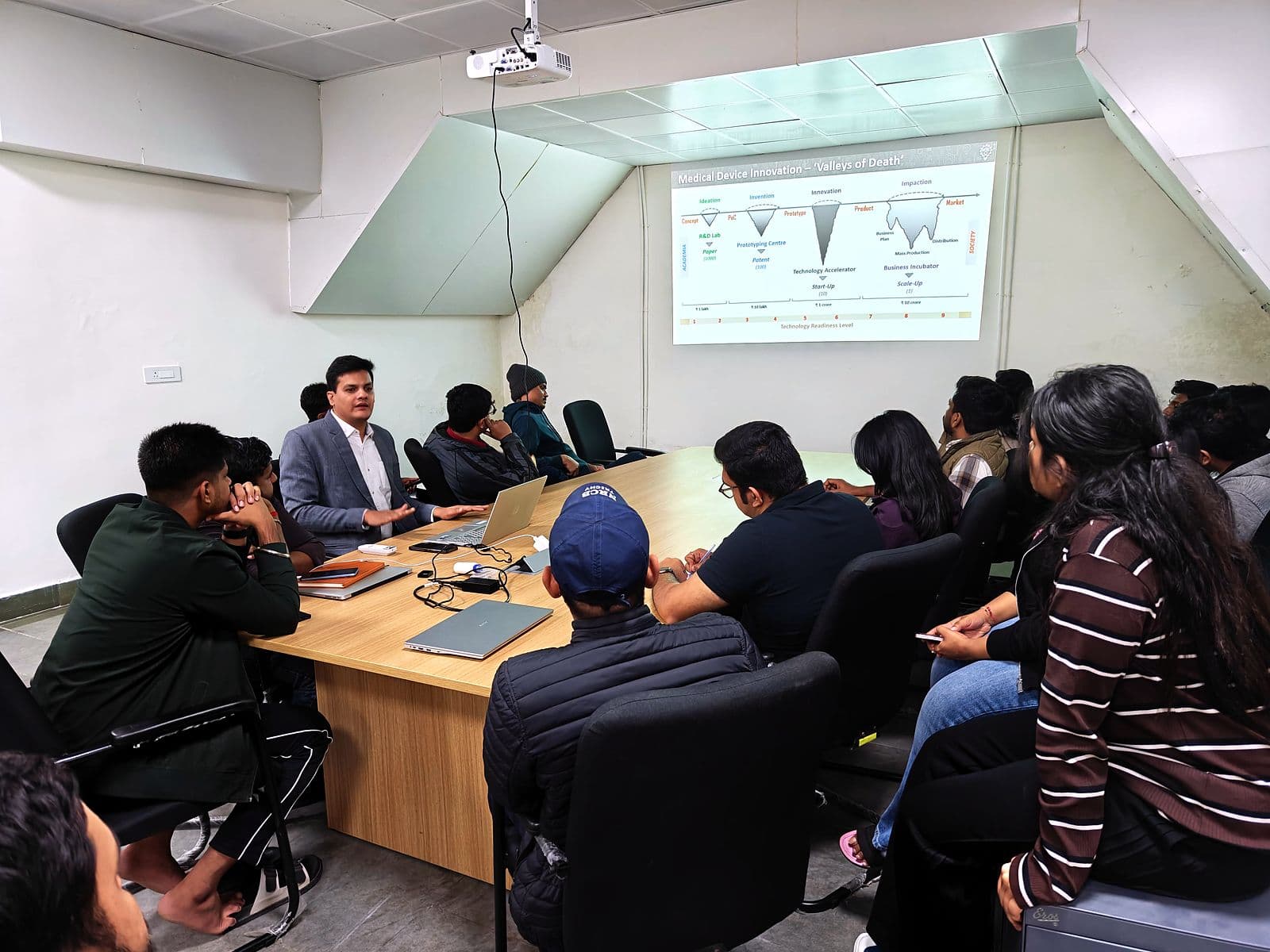 Discussion session around a meeting-room table