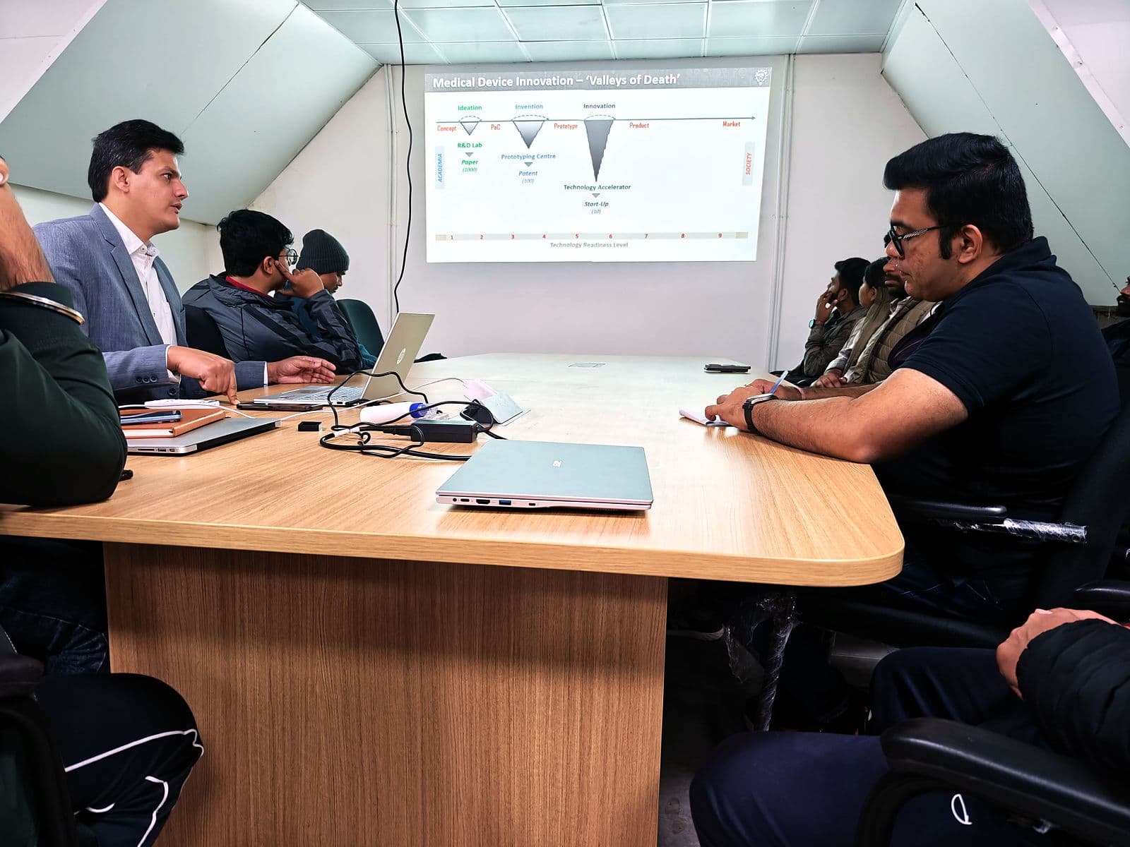 Discussion session around a meeting-room table