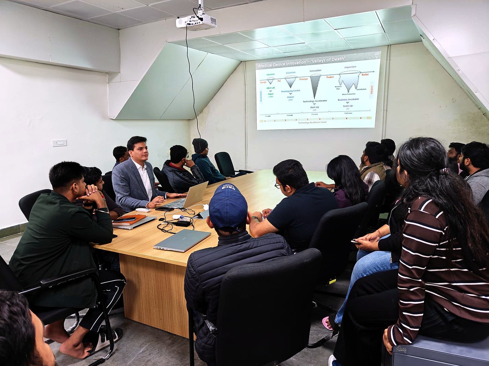 Discussion session around a meeting-room table