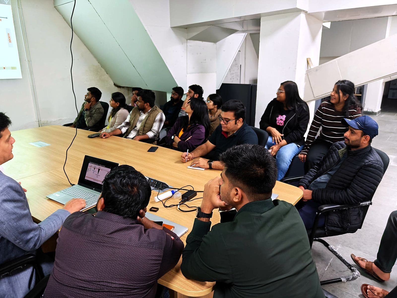 Discussion session around a meeting-room table