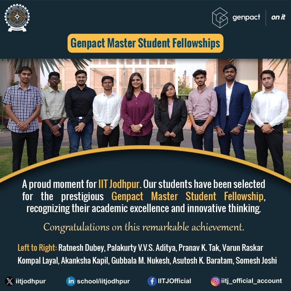 IIT Jodhpur announcement of the Genpact Master Student Fellowship recipients